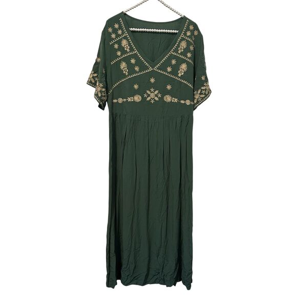 SHEIN Curve Dress Womens 2XL Embroidered Maxi Boho Flowy Short Sleeve Rayon - Picture 1 of 12